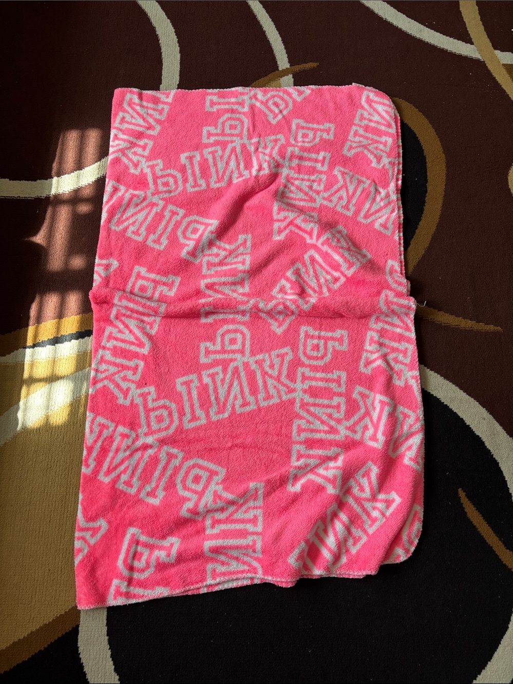 PINK Victoria's Secret Bright Pink and White Logo Plush Throw Blanket
